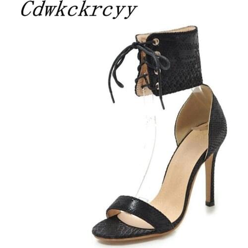 Summer Europe and America New pattern fashion Cross bandage High-heeled Women sandals black sexy Fine heel Rome Sandals 34-46