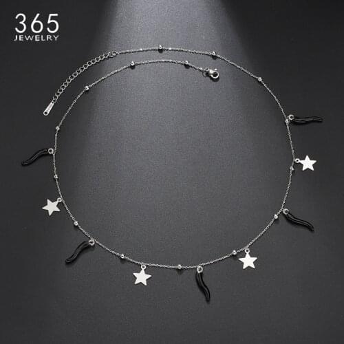 New Black Red Color Geometric Star Chili Pepper Necklace With Beads Stainless Steel Choker Necklace Best Friend Gift