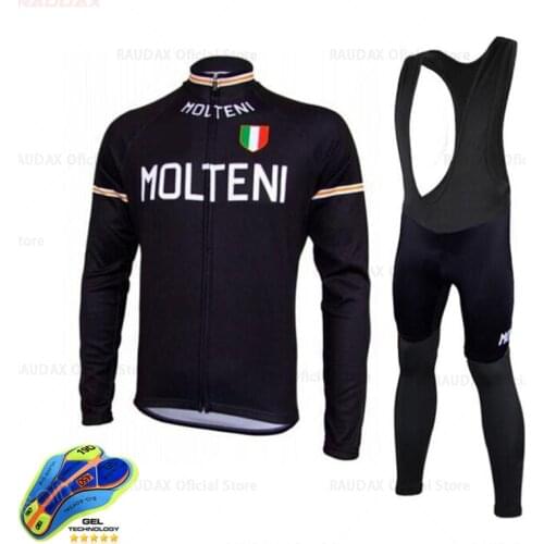 Cycling Clothing Long Sleeve MOLTENI Cycling Jersey Set Black Spring/Autumn Trousers Maillot Ciclismo Hombre Largo Mtb Triathlon