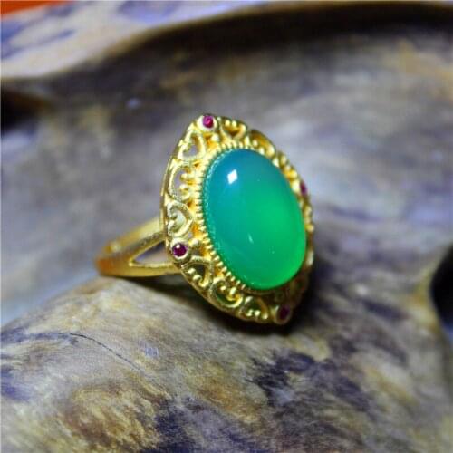 Wholesale Personality Fashion Jewelry Green Chalcedony Special Silver Plated Ring For Women Feature Concise Namour Charm Gift