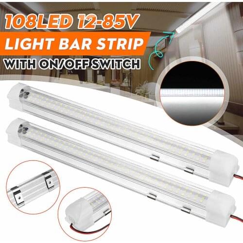 1/2Pcs 12V 24V 108 LED Bar Car Interior Light Lamp Strip Light Bar Switch for Van Lorry Truck Camper Caravan Camping Boat RV