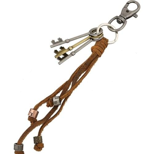 Antique Bronze Genuine Leather Metal Pendant Charms Designer Diy Keychain Mens Keyring Bag Key Holder Jewelry Accessories Gift