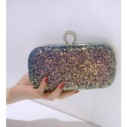 2019 Luxury Shiny Evening Bag PU Bling Bling Lady Chain Banquet Box Flap Handbag Women Hand Bags Day Clutches Party Ball Pink