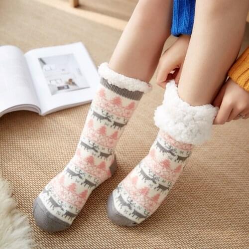 Women Girls Christmas Socks Soft Plush Fluffy Socks Thicken Warm Socks Female Winter Fur Fleece Lined Slipper Socks female
