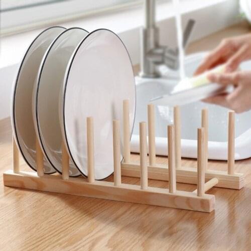 Kitchen Dish Drain Rack Dinnerware Storage Organizer Tray Plate Drying Shelf Wooden Book Cups Display Stand Drainer Holder