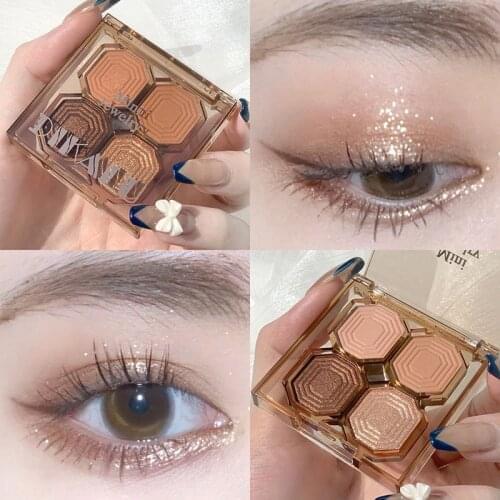 Eyeshadow Matte 4 Colors Glitter Eyeshadow Palette Earth Pumpkin Waterproof Long Lasting Eye Shadow Pallet Korean Cosmetics New