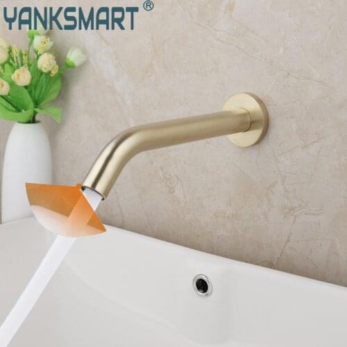 YANKSMART Golden Nickel Bathroom Faucet Basin Sink Wall Mounted Free Touch Automatic Inflated Sensor Faucet Washbasin Water Tap