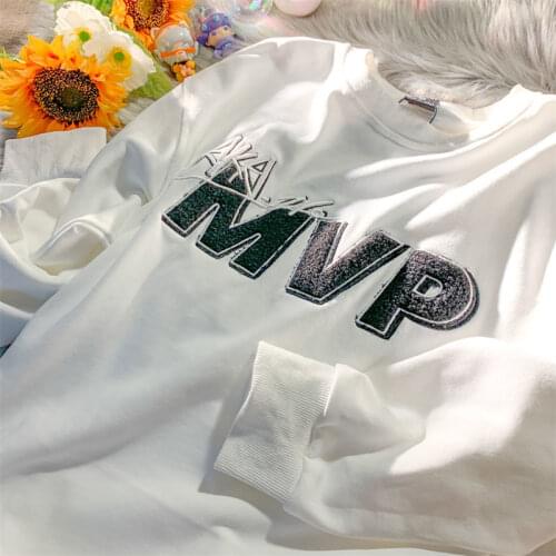 AKA Hip Hop Letters Embroidery Sweatshirt Women Hoodies O-neck Long Sleeve Pullovers Clothes for Teens Korean Fashion Streetwear