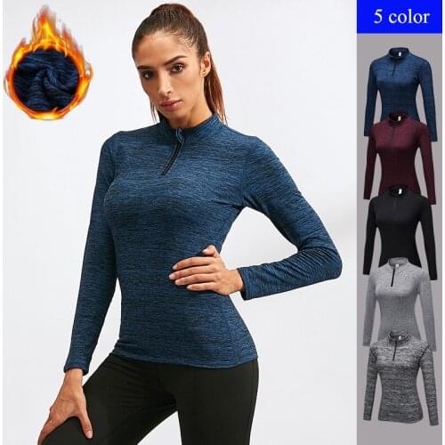 Winter Fleece Collar Running Jacket women workout Yoga Shirt Fitness Long Sleeve Neckwear Elastic Gym Training Tight Sweatshirt