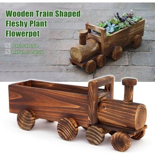 1pcs Creative Garden Wooden Cart Flowerpot Succulents Ornament Home Bedroom Shop Window Plants Wheelbarrow Planter Decor Pot