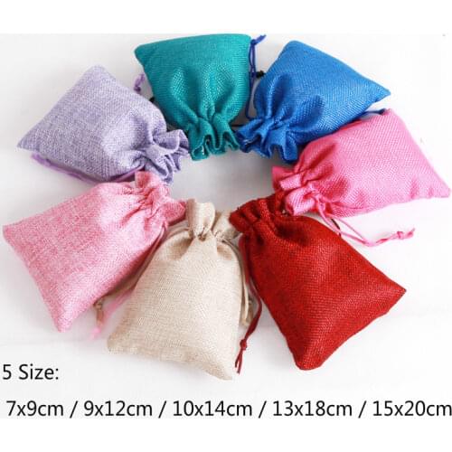 1pc (5 Sizes) Linen Jute Drawstring Gift Bags Christmas Halloween Gift Box Packaging Gift Bags Wedding Candy Box Chocolate Bags