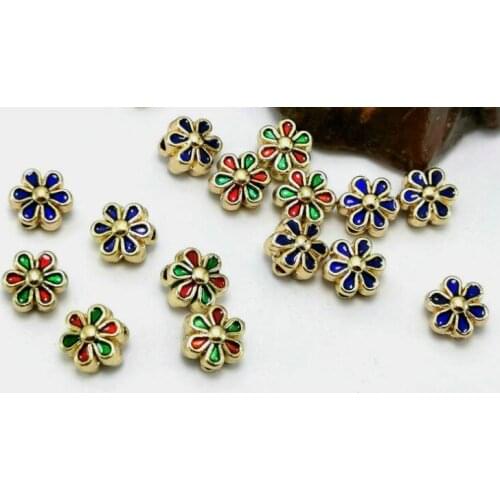 10pcs/lot Tibetan Silver flower spacer Oil dripping gilt torus Loose Bead Beads Connectors for DIY Jewelry Making bracelet fg4s