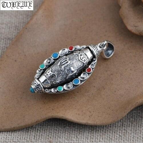 100% 999 Silver Tibetan Pendant 999 Pure Silver Buddhist OM Mantra Pendant Tibetan Turning Good Luck Amulet Pendant