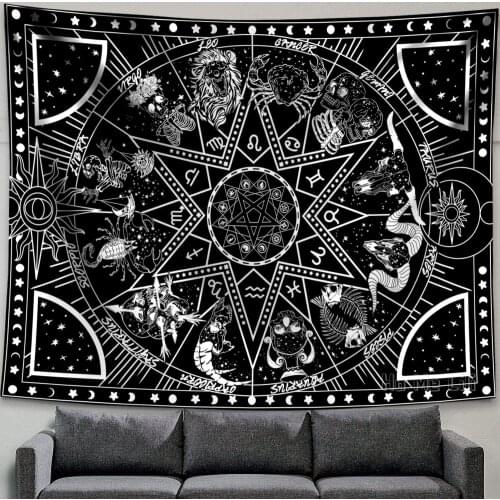 12 Tapestry Star Sun Tarot Tapestry Black And White Hippy Celestialbohemian Home Decor