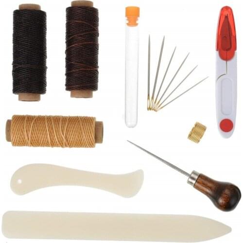15 Leather Craft Bookbinding Kit Starter Tools Set Bone Folder Paper Creaser, Waxed Thread, Awl, Needles for DIY