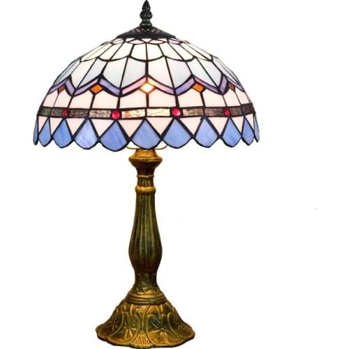 30CM Modern Mediterranean style Dining room bar hotel bedroom bedside table lamp Tiffany stained glass blue lighting