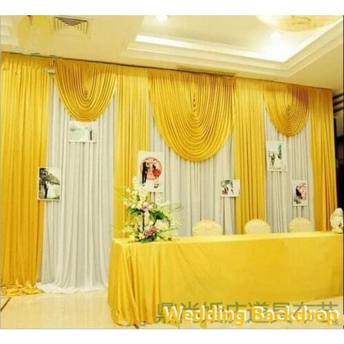 3X6M 10ftx20ft yellow color Wedding Backdrop Swags Hot Sale Ice Silk Backdround Drape Curtain Party Wedding Decoration