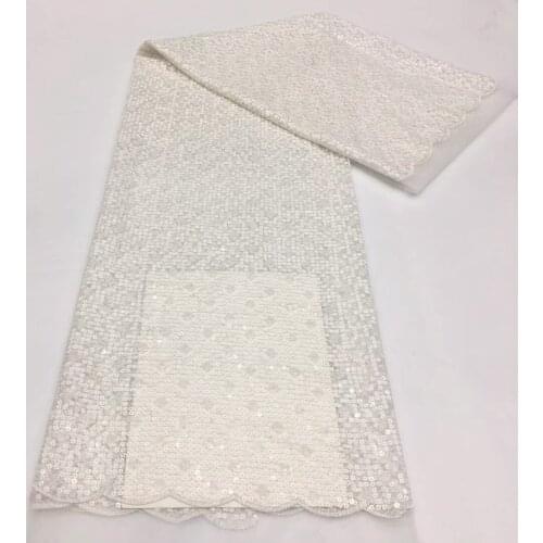 5yarda/pc) Wonderful cross stitches embroidered African sequins net lace 2021 white French lace fabric for party dress FSS351