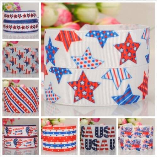 50% sales 5/10/20 yards 22/25mm USA Independent Day ribbon printed grosgrain ribbon random delivery
