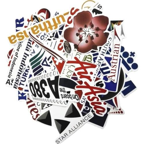 52 Piece/Lot New Style Airline Logo Aviation Travel Trip For Suitcase Laptop Trunk Luggage Decal Fashion DIY Waterproof Stickers
