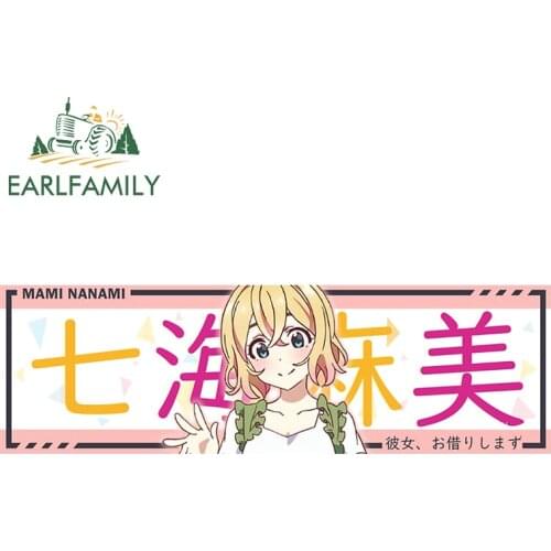 EARLFAMILY 13cm x 4.2cm for Mami Nanami Drift Slap Car Sticker Rent A Girlfriend Anime Decal Occlusion Scratch Car Accessories