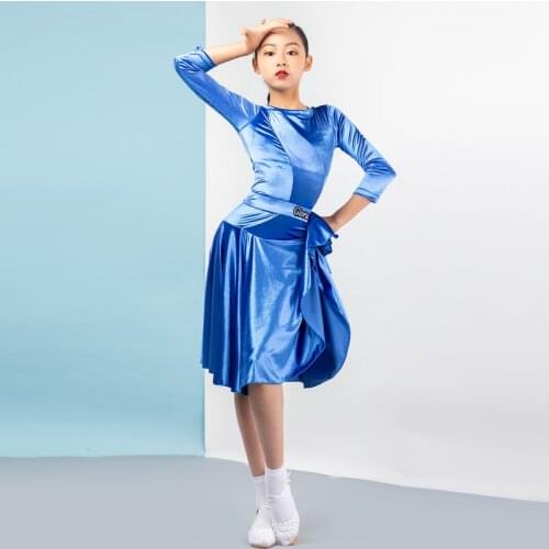 Velvet Latino Dance Dress For Girls Standard Competition Dresses Performance Costume Salsa Dance Outfit Tap Dance Wear JL2288