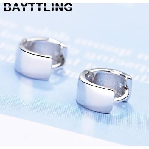 BAYTTLING 10MM 925 Sterling Silver Simple Black/Silver Round Wide Hoop Earrings For Woman Fashion Party Jewelry Gift