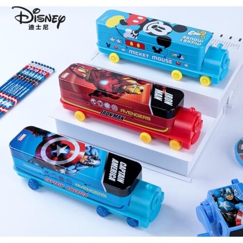 Disney Anime Figure Elsa Stationery Box Cartoon Double-layer Train Multifunctional Creative Elementary School Metal Pencil Case