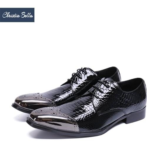 Christia Bella British Style Bullock Carved Men Oxford Shoes Square Toe Real Leather Men Dress Shoes Black Business Brogue Shoes