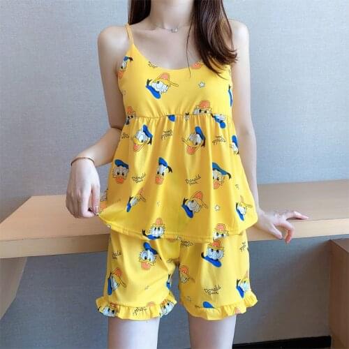 Disney Donald Duck Winnie The Pooh Pajama Set Spring Summer Sling Sexy Comfortable Cartoon Ladies Thin Printed Home Service Set