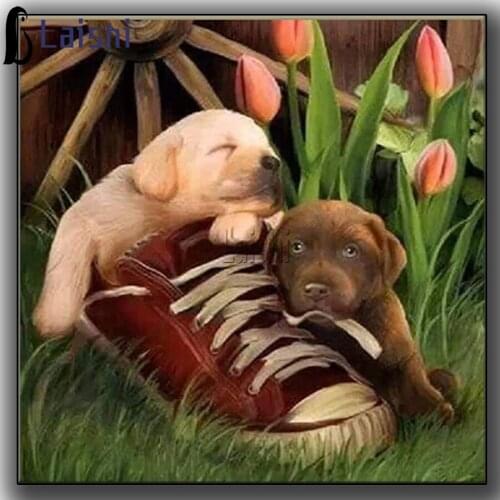 Dog Shoes Tulip, Dachshund Square Round Cartoon 5D Diamond Painting Diamond Embroidery Diamond Mosaic Cross Stitch Home Decor