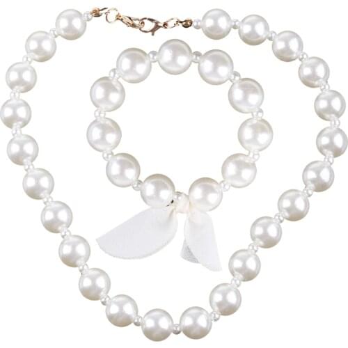 1 Set Children Accessories Girls Jewelry Artificial Pearl Necklace Bracelet Set Kids Little Girl Princess Decorations