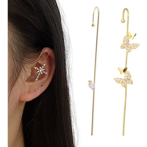 Creative Cross Earring Gilded Rhinestone Geometric Earrings for Women Personality Ear Clip Crawler Climbing Jewelry Accessories
