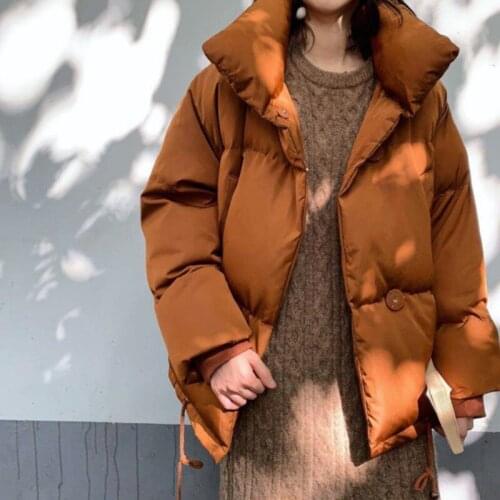 Jujuge Korean Style 2019 Winter Jacket Women Stand Collar Solid Black White Female Coat Loose Oversized Womens Short Parka