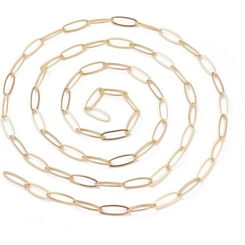 5m Brass Paperclip Chains Real 18K Gold Plated Flat Oval Cable Chain for DIY Jewelry Making Bracelet Necklaces Accessories