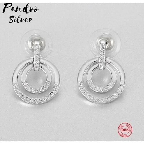 Fashion Charm Sterling Silver Original 1:1 Copy, Double Ring Round Shape Modern Elegant Earrings Women Luxury Jewelry Gifts