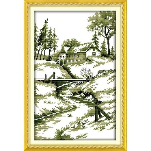Nostalgic landscape cross stitch kit 14ct 11ct count printed canvas stitching embroidery DIY handmade needlework