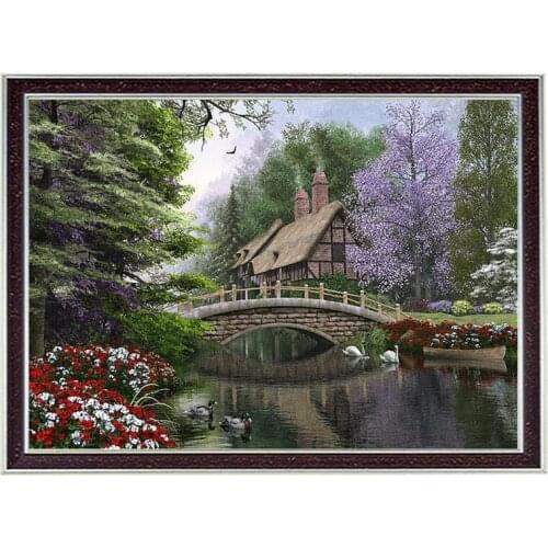 Needlework Craft Home decor 14CT unprinted embroidery French DMC Quality Counted Cross Stitch Kit DIY Oil painting River Cottage