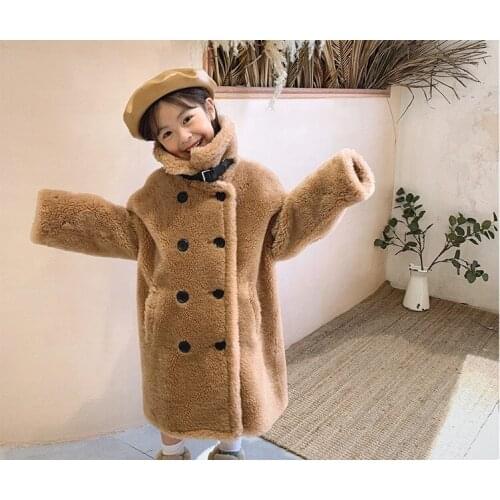 New Real natural Fur Wool Coat New Casual Sheep Shearing thicker Warm Outerwear Granules cashmere kids winter jackets overcoat