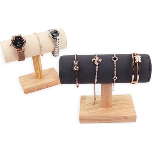 White Black Velvet PU Bracelet Chain Watch T-Bar Jewelry Organizer Hard Display Stand Holder Rack Showcase Shelf