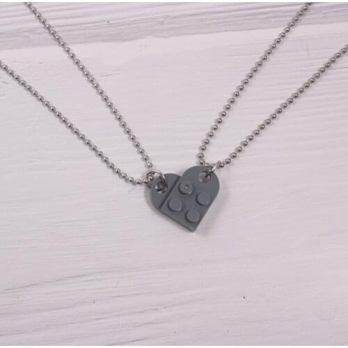 2Pcs Cute Love Heart Brick Pendant Necklace for Couples Friendship Women Men Girl Boy Elements Valentines Day Jewelry Gift