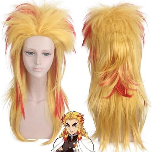 60CM Demon Slayer Kimetsu no Yaiba Rengoku Kyoujurou Wig Cosplay Costume Heat Resistant Synthetic Hair Halloween Party Wigs