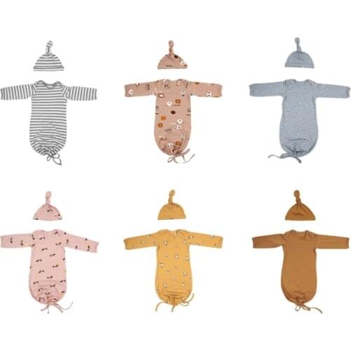 Baby Swaddle Wrap Hat Set Receiving Blanket Tail Knot Beanie Cap Soft Cotton Sleeping Bag Infant Newborn Clothes