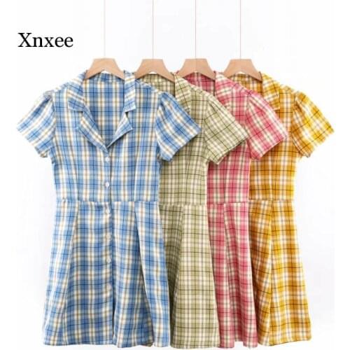 Summer Plaid Dress Elegant Party Streetwear Cotton Bodycon Vestidos Plaid Vintage Outfit Club Streetwear Work Ladies Dresses
