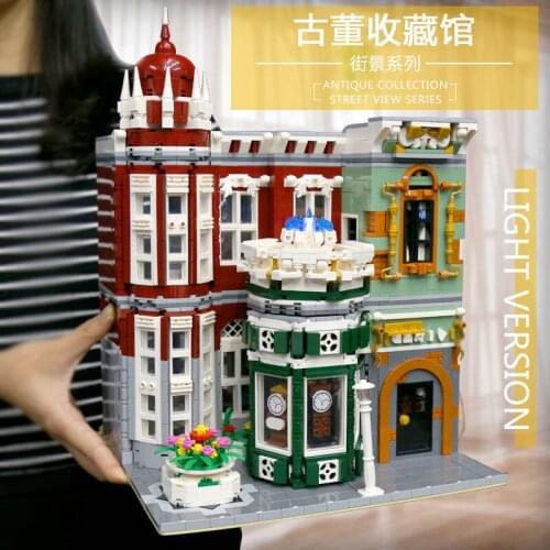 Mould King MOC 16005 3050Pcs Street View Building 10185 Green Grocer Led Light Model Building Blocks Kids Christmas Toys 15008