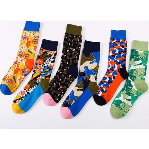 Happy Socks women Art Socks Flower Leaves Interesting Printing Color Soft Cotton Hip-hop Street Clothing Personality