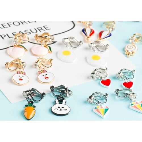 Fashion Jewelry Cute Cartoon Animal Fruit kids Clip on Earrings Non Pierced for Girl Women Party Gift