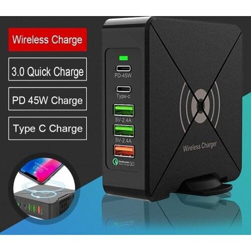 75W USB Charger PD Type C Fast Charger for iPhone 8 X XR Qi Wireless Charger for Samsung Mobile Phone QC 3.0 Quick Wall Charger