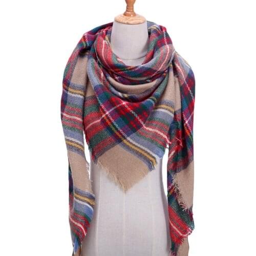 2020 Knit Autumn Winter Ladies Scarf Plaid Thick Cashmere Shawl Neck Warmer Soft Comfortable Triangle Scarves Wraps Tassel Capes
