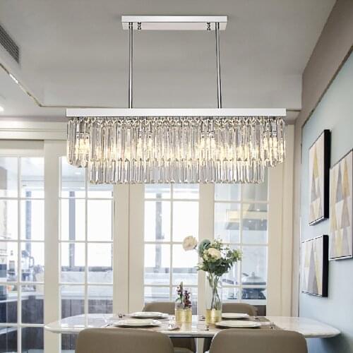 YOOGEE Modern Chrome Crystal Chandelier for Dining Room Luxury Indoor Lighting Kitchen Island LED Hanging Lamps Fixture